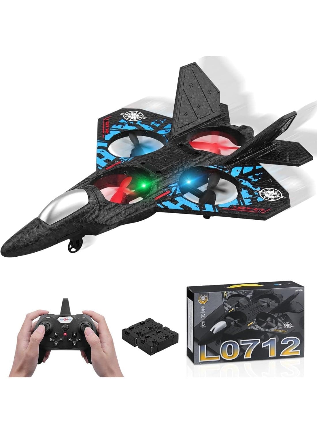 RC Aeroplane 2.4GHz Remote Controlled Aeroplane L0712 Quadcopter Floating Fighter Plane RC Aeroplane RTF for Beginners, Children and Adults, APlane Toy with Coloured Lights USB Charging