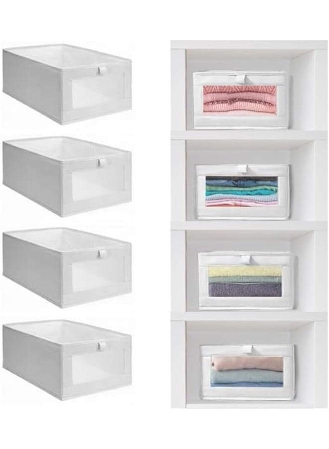 4 Pcs Foldable Closet Storage Organizer,Visible Wardrobe Drawer Organizers,Cotton Washable Clothes Storage Basket,for Baby Clothes,Bra,Scarves,Belt,Tie,41*28*17cm