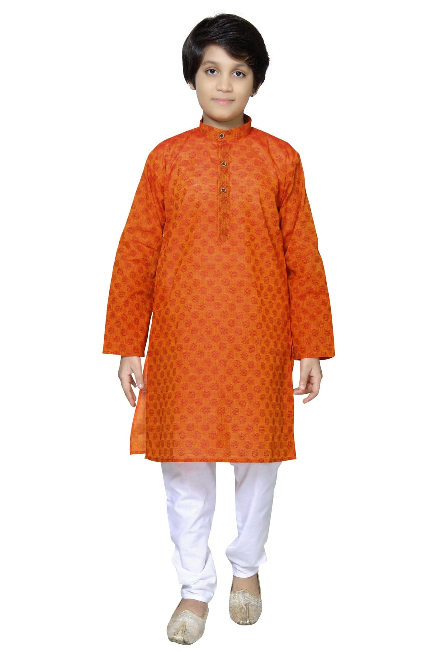 BABA AND BABY boys traditional ethnic wear cotton handloom dobby orange colour kurta pajama set (Orange650, 13-14 Years)