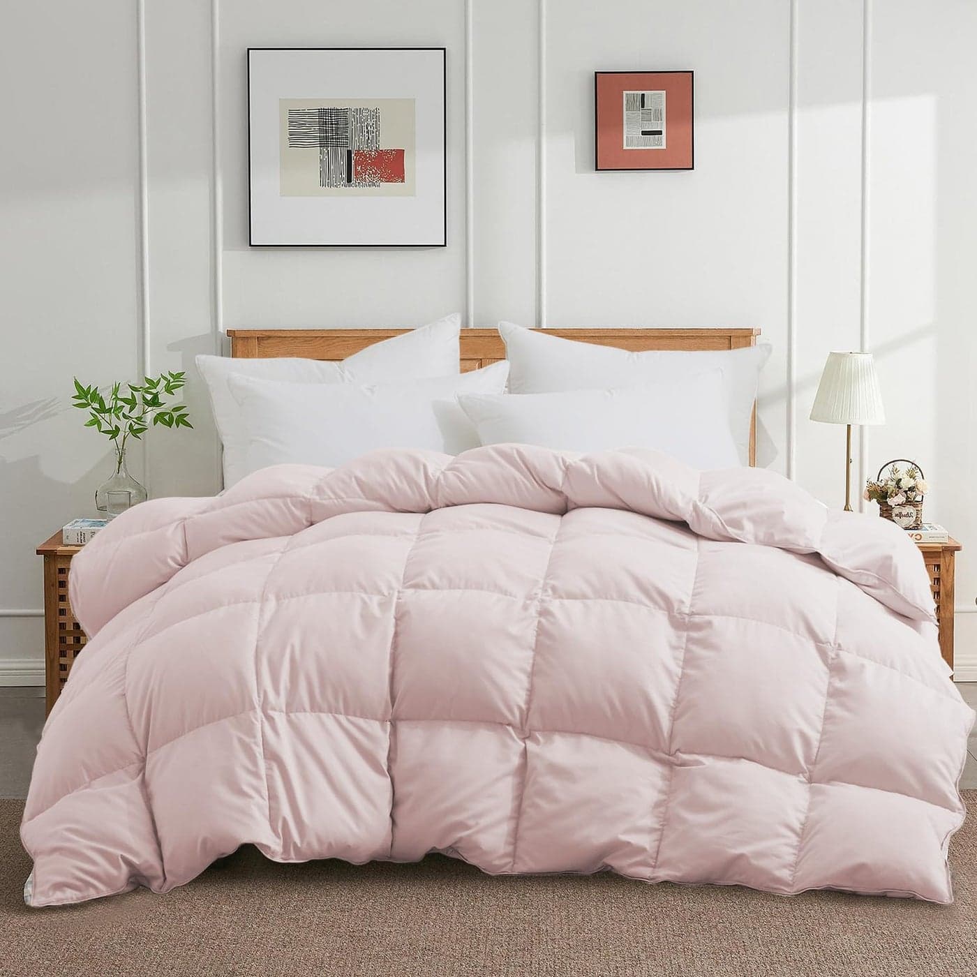 Joysoul Queen Size Down Comforter All Season Ultra Soft Goose Down Feather Fiber Fill Luxury Hotel Pink Duvet Insert with Corner Tabs 88 X 88