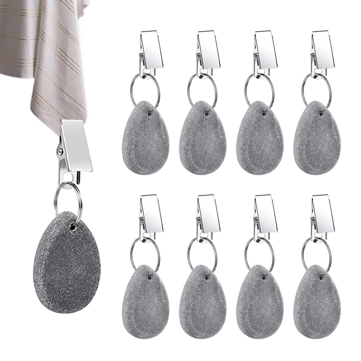 RJUN 8pcs Tablecloth Weights Tablecloth Pendant Stone Table Cover Weights Hangers with Metal Clips DropGrey