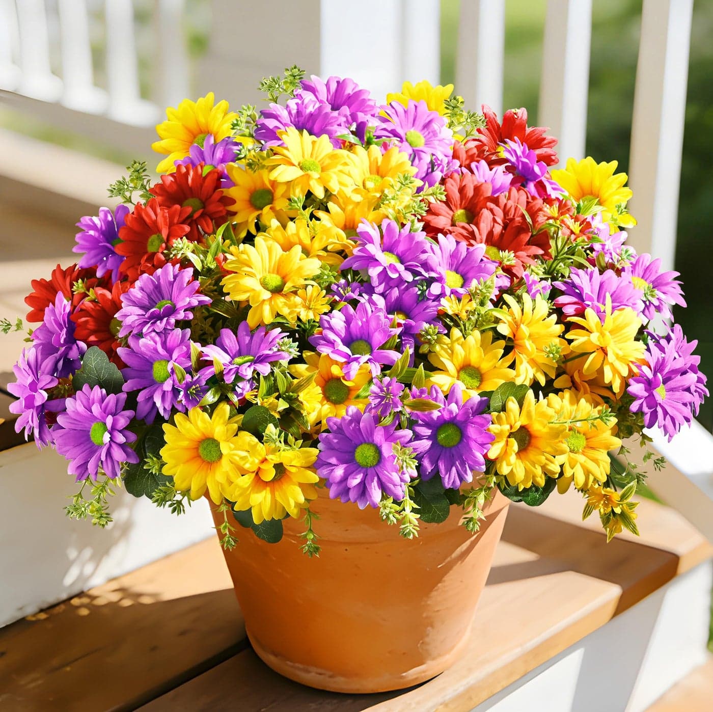 Waipfaru Fake Outdoor Plants, Outdoor Faux Plants for Planters, UV Resistant Artificial Silk Flowers, Daisy Flowers Artificial for Porch Patio Front Door Summer Outside Decor, 6 Bundles