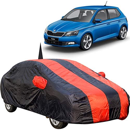 The Autostory 190 Taffeta Water Resistant Car Body Cover Compatible with Skoda Fabia with Mirror & Antenna Pockets (Red/Navy Blue)