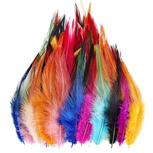 120pcs 57 Feathers for CraftsSaddle Hackle FeatherRooster Feathers Bulk for Wedding Home Party Dream Catcher Supplies and DIY Crafts12 Color Mixing