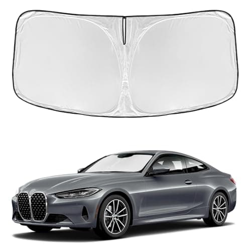 for BMW 4 Series 2021-2025 430i 440i i4 m4 330i Windshield Sun Shade - 4 Layers for Front Windows Shade Cover Custom Fit 4 Series Sun Visor 240T Retractable Shade Blocks UV Rays Car Accessories