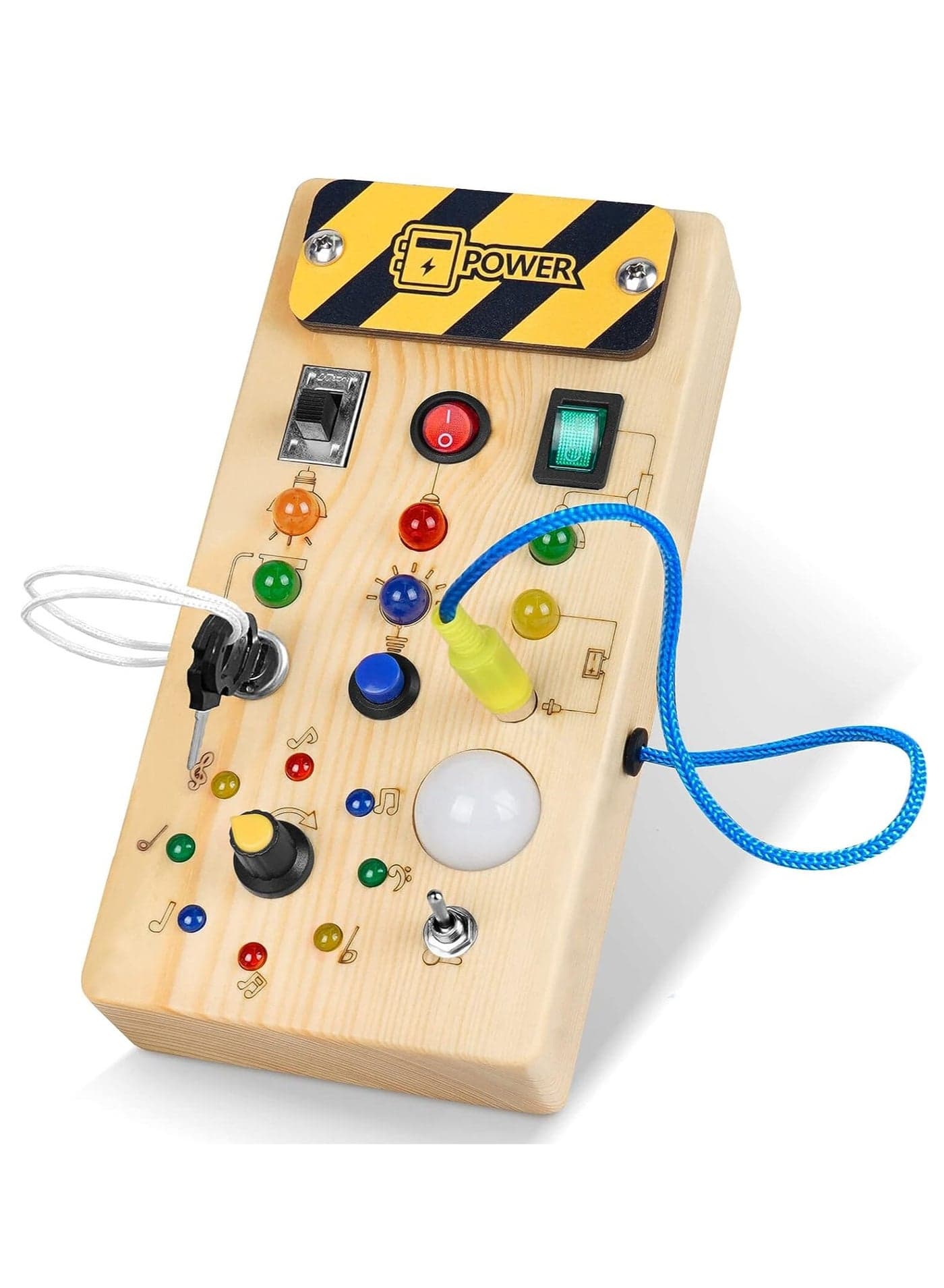Montessori Toddler Busy Board Baby Wooden Busy Board with 8 LED Light switches Sensory Toys Light Switch Toys