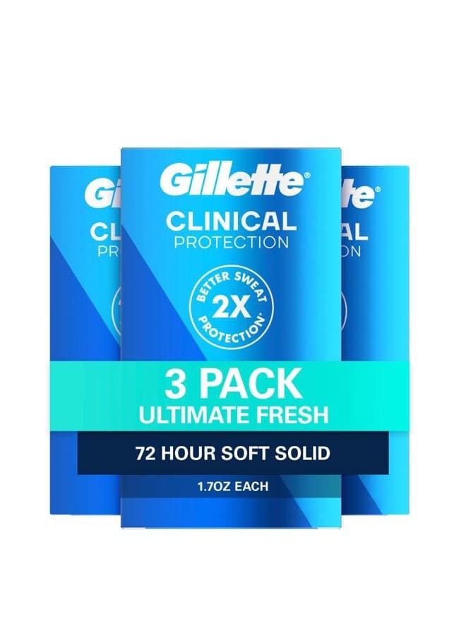 Clinical Antiperspirant and Deodorant for Men, 72hr Sweat & Odor Protection, Long Lasting Freshness, Anti-White Mark Technology, Soft Solid, Ultimate Fresh Scent, 1.7 oz (Pack of 3)
