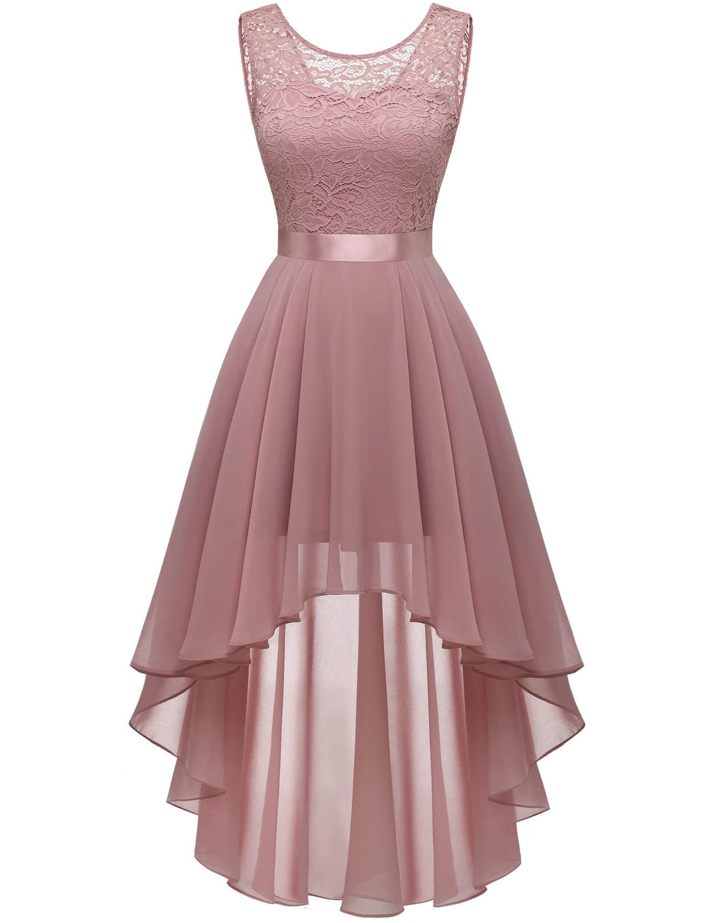 BeryLove Formal Dresses for Women Homecoming Wedding Guest Cocktail Vacation Prom Dress for Teens Sleeveless Lace Chiffon Floral Bridesmaid High Low Elegant Midi Gowns 35 Blush M