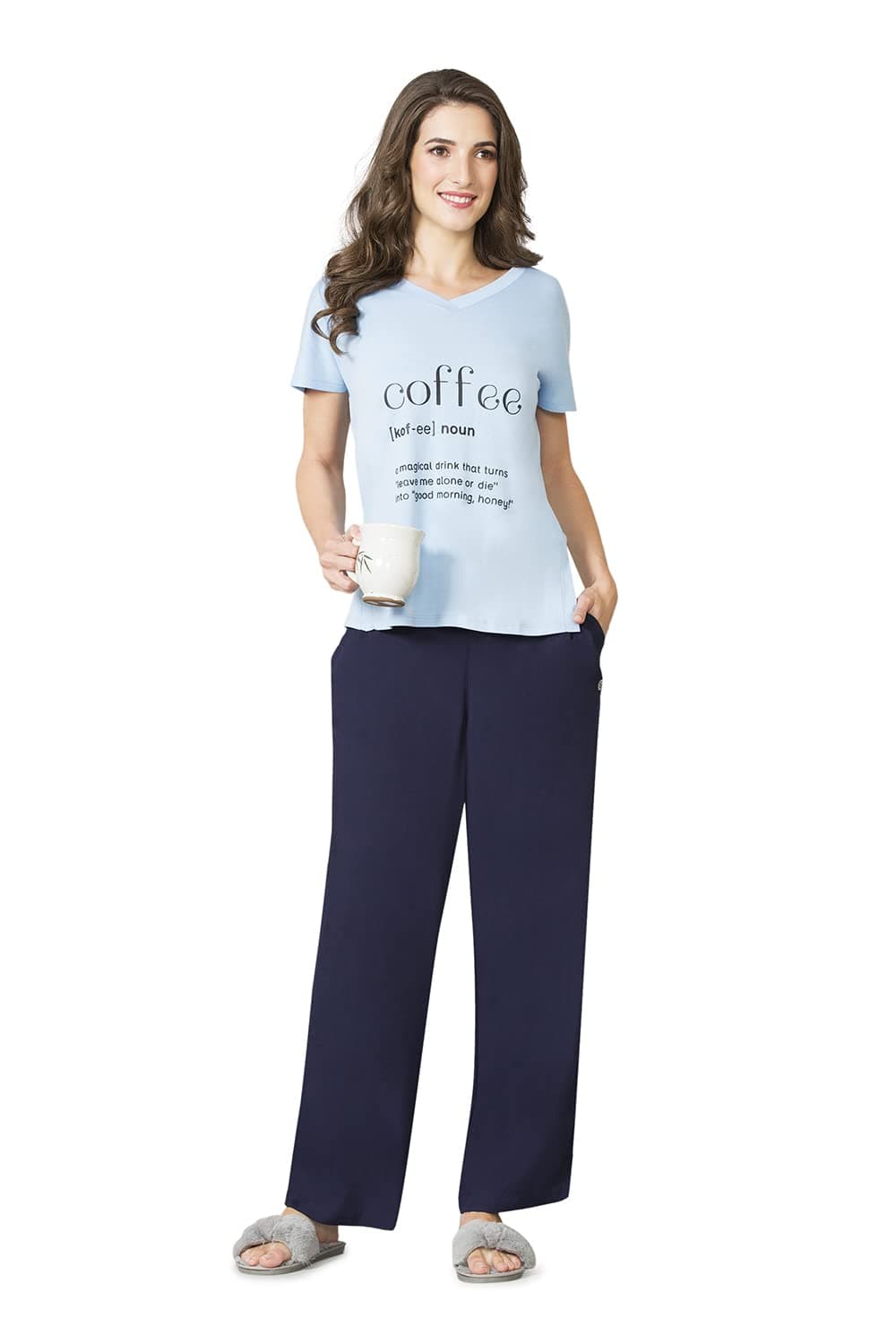 Van Heusen Women Lounge Pyjamas - 100% Viscose - Smocked Waistband, Functional Pocket, Ultra Soft_55312_Mid-Night Blue_XL
