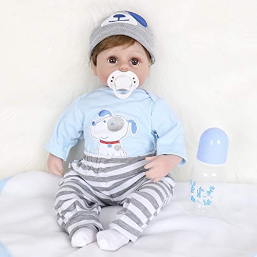 ENADOLL Reborn Baby Doll Realistic Silicone Vinyl Baby Blue Dog Boy 16 inch Weighted Soft Body Lifelike Doll Gift Set for Ages 3