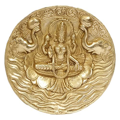 ARTVARKO Goddess Lakshmi Carved Brass Gajalakshmi Laxmi Devi with Elephant Idol Entrance Door Wall Decor for Home Office Gift 7.5 Inch.