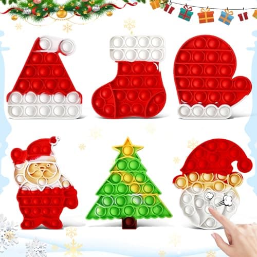 QETRABONE 6 Pcs Christmas Fidget Set Push Bubble Fidget for Adult Party Game Decor Gift Xmas Stockings Christmas Decorations Autism ADHD Decompression