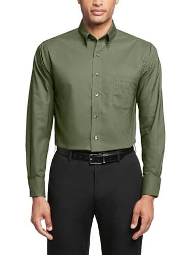 Van Heusen Men's Dress Shirt Regular Fit Oxford Solid, Dark Green, 4X-Large