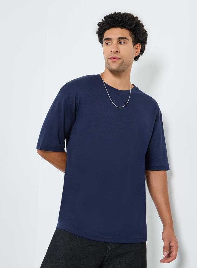 Men Navy Graphic Print Oversized T-Shirt