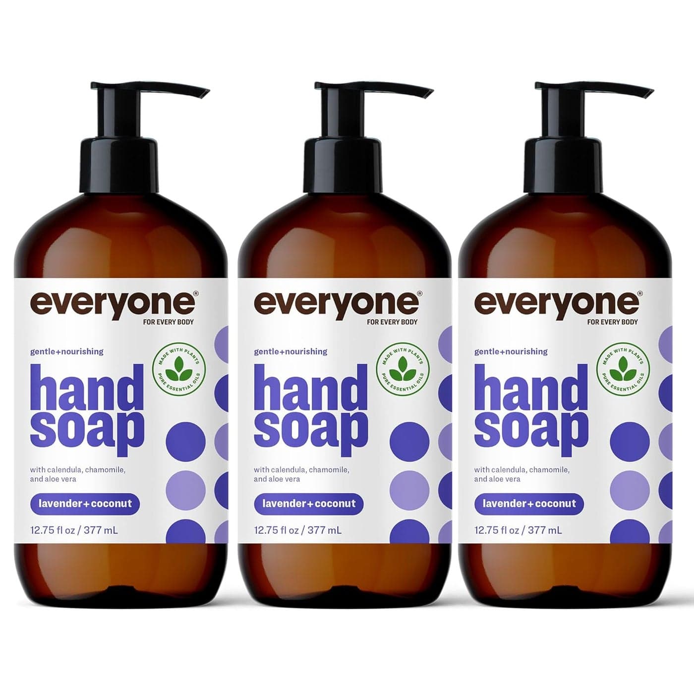 Everyone Liquid Hand Soap 1275 Ounce Pack of 3 Lavender and Coconut PlantBased Cleanser with Pure Essential Oils