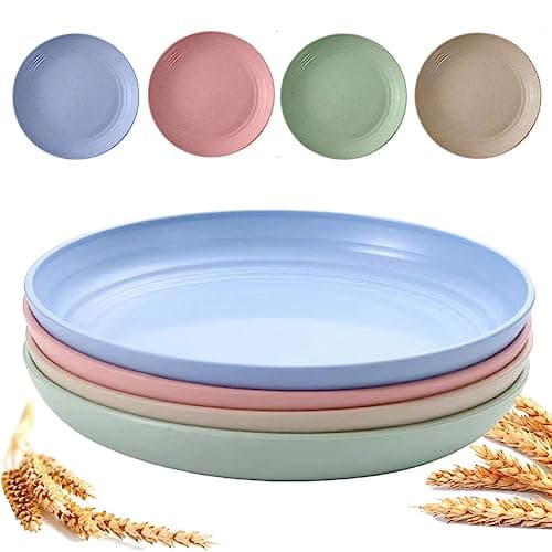 9 Inch Unbreakable Wheat Straw Plates - Reusable Plate Set - Dishwasher & Microwave Safe - Dinner Dishes Lightweight Plates Salad Kids Adult Plate for Kitchen Camping - BPA Free (Plate-9in)