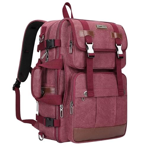 WITZMAN Canvas Travel Backpack for Women Large Laptop Backpack Fit 16 inch Carryon Airline Approved Convertible Shoulder RucksackA66173 Red