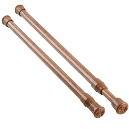 KXLIFE 2 Pack Small Spring Tension Curtain Rod 12 to 20 Inch, Thin Tension Rod No Drill for Window Cupboard Closet, Oak