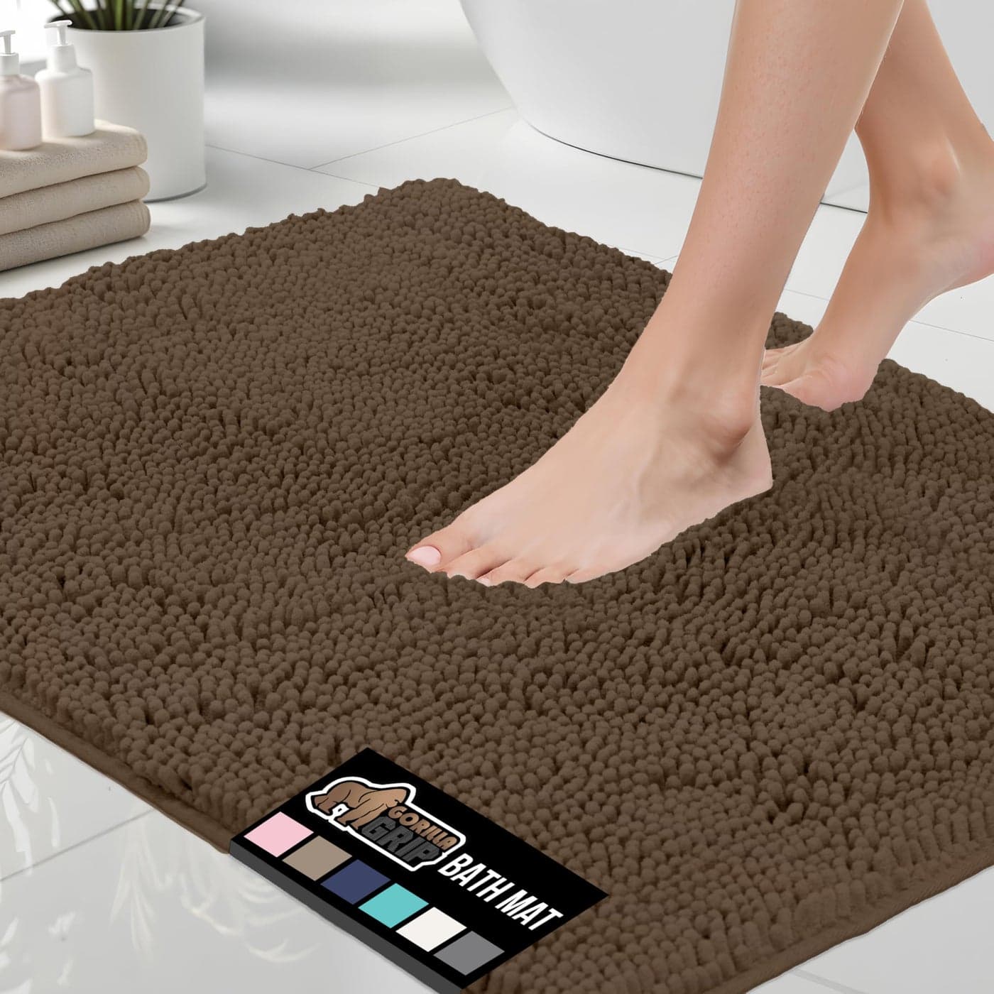 GORILLA GRIP Bath Rug Mat Thick Soft Absorbent Chenille Quick Dry Microfiber Mats Rubber Backing Washable Shower Floor Rugs US Designed Bathroom Bathmat Home Decor Accessories 24x17 Brown
