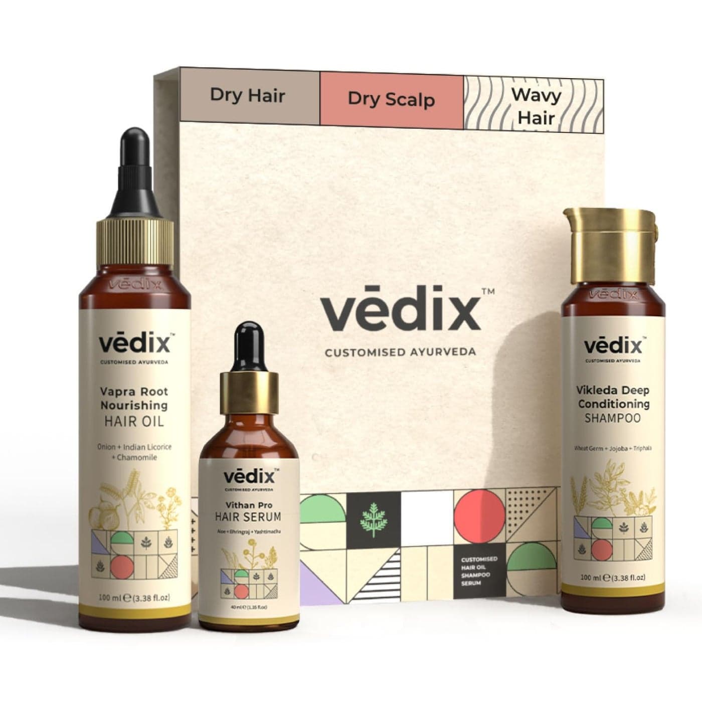 Vedix Customized Hair Fall Control Regimen for Dry Dry Scalp Wavy Hair Hair Oil Shampoo Vithan Pro Hair Growth Serum