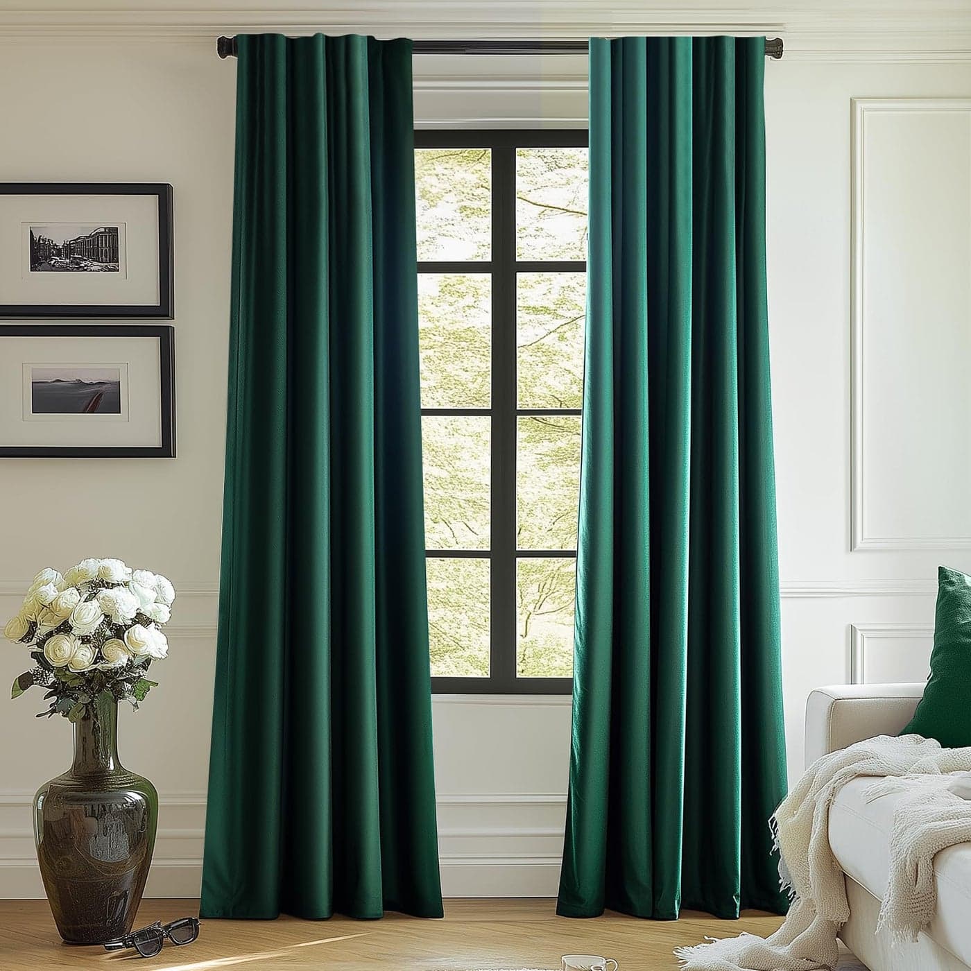 Lazzzy Green Velvet Blackout Curtain Thermal Insulated Curtain for Bedroom Living Room Darkening Privacy Drapes Noise Reducing Velvet Drape Rod Pocket 63 Inch Long 1 Panel Emerald Green