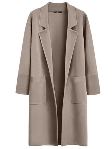 LILLUSORY Women's Long Dressy Cardigan Sweaters Fall Oversized Cozy Jacket Outfits 2025 Date Night Winter Trench Coats LightTan M