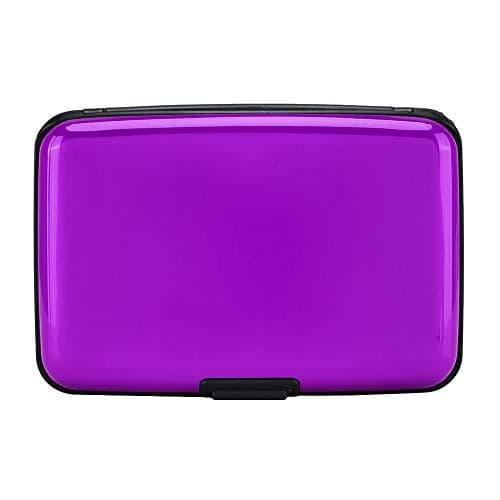 ELFISH RFID Blocking Credit Card Protector Aluminum ID Case Hard Shell Business Card Holders Metal Wallet for Men or Women (Aluminum, Purple)