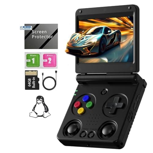 RG34XXSP Retro Handheld Game Console RG34XX SP Retro Gaming Console with 64G Preloaded 5000 Games3300 mAh BatteyPortable Pocket Arcade Support 30 Simulators 5G WiFi Bluetooth HD Black