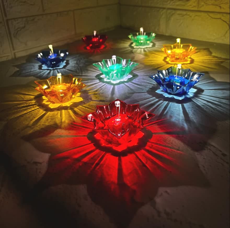 Water Sensor Reflection Led Diyas with Water Sensing Technology EDiya Set of 8 Warm Orange Ambient Lights Battery Operated Led Candles for Home Decor Festivals Decoration