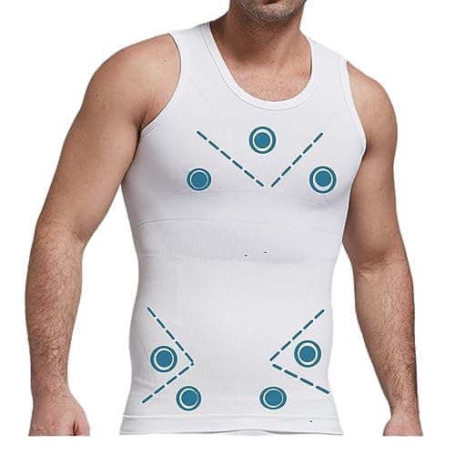 Henicepte Gynecomastia Mens Compression Shirts, Body Shaper Tank Top Vest,Slimming Tummy Control Undershirt White