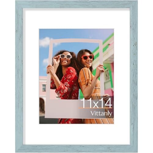 Vittanly 11x14 Picture Frame, Display Pictures 8x10 with Mat or 11x14 without Mat, Photo Frame for Wall or Table Top Display, Rustic Blue, 1 Pack