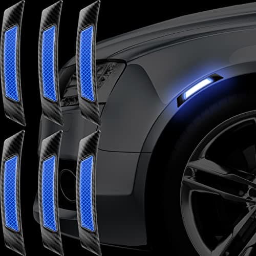 6 Pieces Car Reflective Trim Carbon Fiber Side Marker Stickers Automotive Exterior Accessories Door Reflector Guard for Car SUV Pickup Truck Wheel Well Arch or Side Bumper Fenders Black and Blue