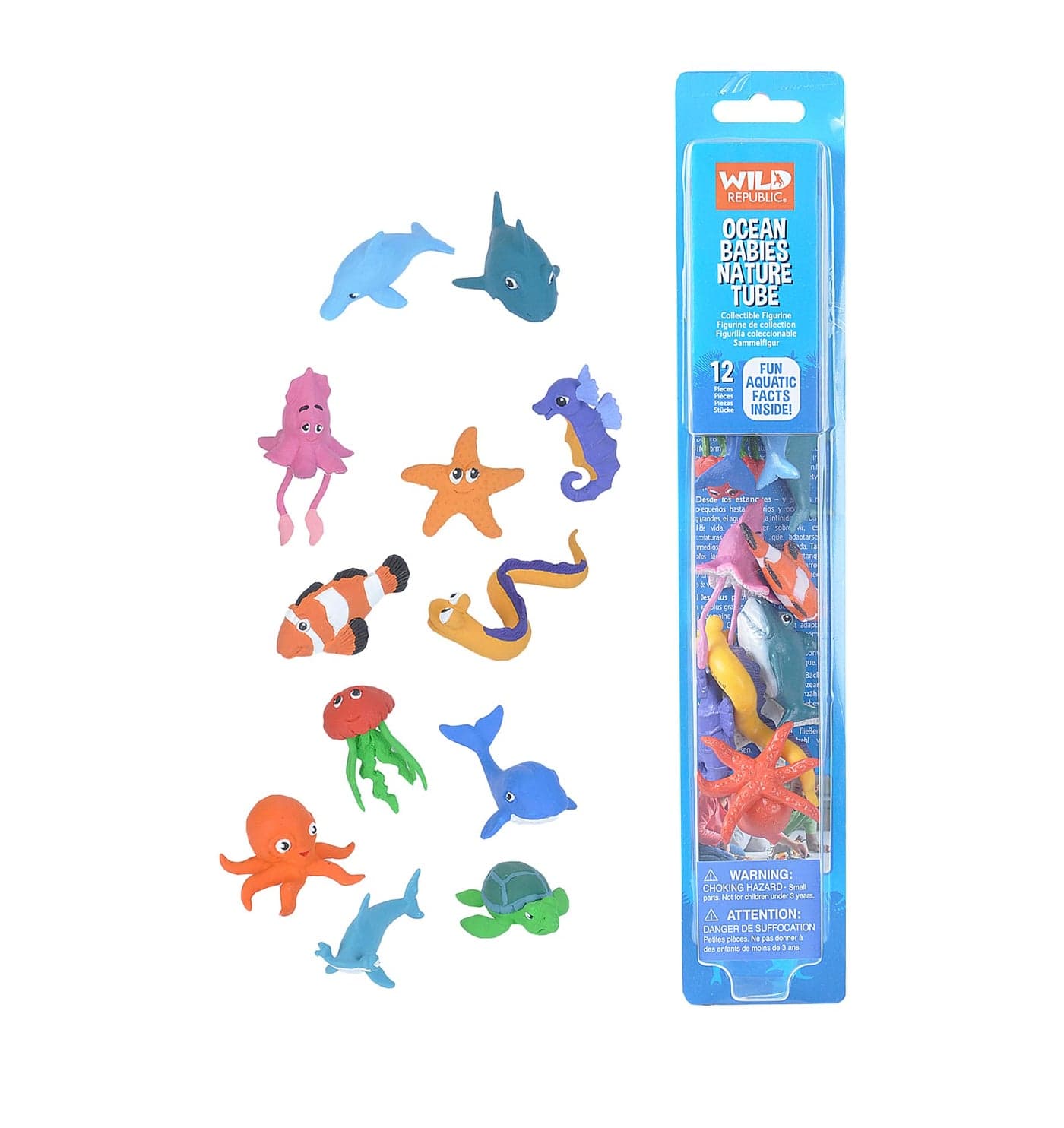 Wild Republic Ocean Babies Figurines Tube, Octopus, Shark, Dolphin, Sea Turtle, Sea Horse, Hammerhead, Clown Fish, EEL, Whale, Star Fish, Jelly Fish