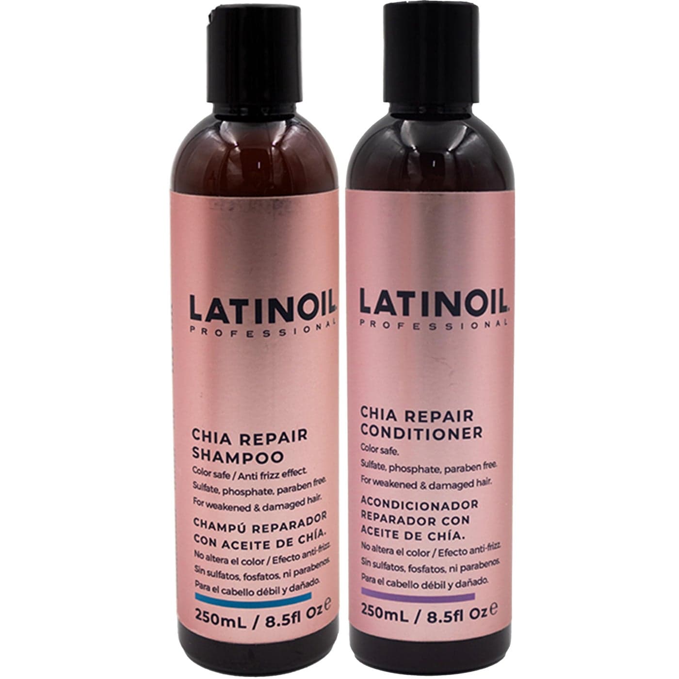 LATINOIL Chia Seeds Hair Repair Shampoo And Conditioner Sulfate Paraben Free Very Rich Natural Treatment Product Thicken the Hair Safe for Color Treated Curly Textured Hair 8 Oz
