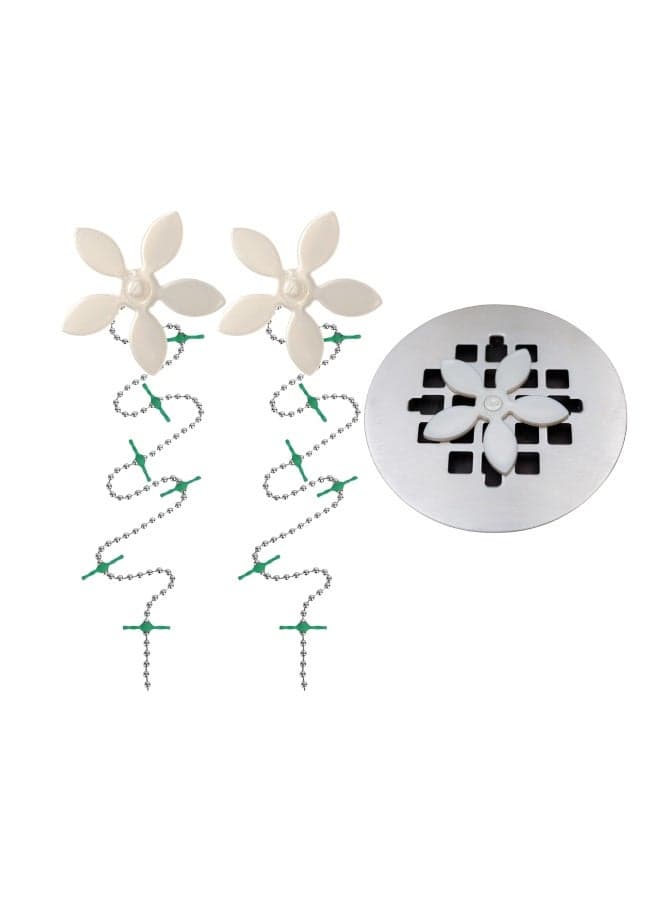 2PCS Sink Cleaning Hook – Flower Shape Shower Drain Hair Catcher, Sewer Hair Remover, Easy To Install In Shower Drain Cover, Helps Prevent Clogs, For Kitchen, Bathroom, White/Green, 44cm