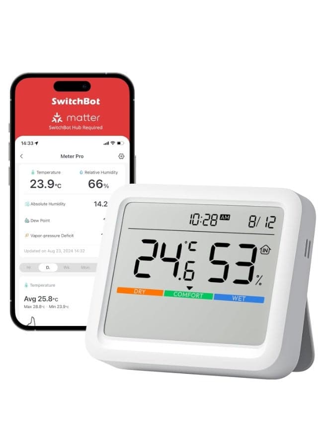Meter Pro Digital Hygrometer & Thermometer – Smart Wireless Indoor Temperature & Humidity Monitor with Bluetooth App Control, Real-Time Alerts, High Accuracy Sensor