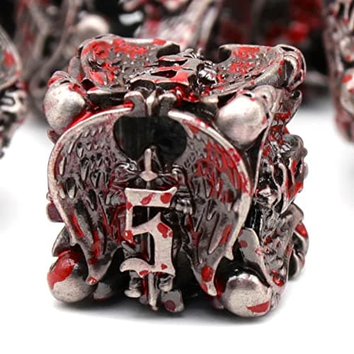 DND DiceMetal Dice Set with Box HNCCESGHollow Dice Set of 7Game dice for Dungeons and DragonsRole Playing Dice Gaming for Board Game RPG Angel Blood Splatter