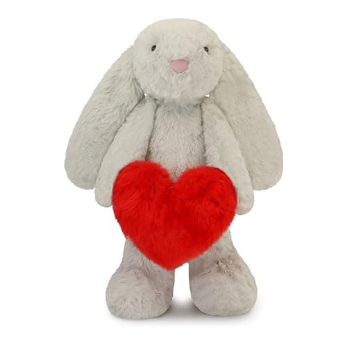CNAANA Bunny Stuffed Animal Loving Soft Rabbit Plush Toys with Holding Heart for Valentine Day Sweet Romantic Anniversary Birthday Gift for Her Girls Boys Girlfriend Gray