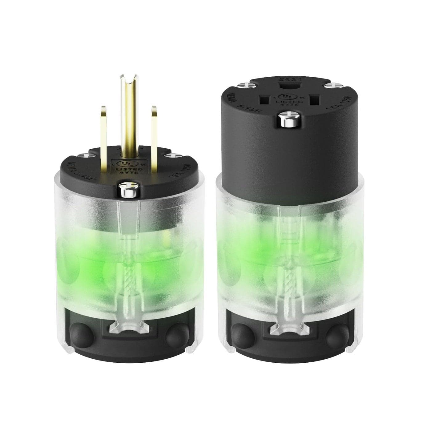 AIDA Lighted Plug and Connector Set Straight Blade Cord End Replacement 15 Amp 125Volt NEMA 515P NEMA 515R 2 Pole 3Wire Grounding Black 1 Set