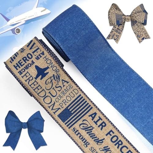 Soldiers 4th of July Ribbon for Wreath Bows Gift Wrapping Air Force Blue Burlap Wired Ribbon for Military Support PTSD Awareness Independence Day Troop Activity Patriotic Decorations 25 x 5 Yards