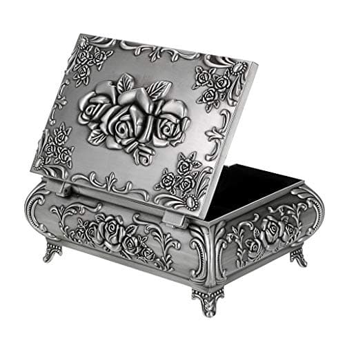 Hipiwe Vintage Metal Jewelry Box Small Trinket Jewelry Storage box For Rings Earrings Necklace Treasure Chest Organizer Antique jewelry Keepsake gift Box Case for Women (Large)