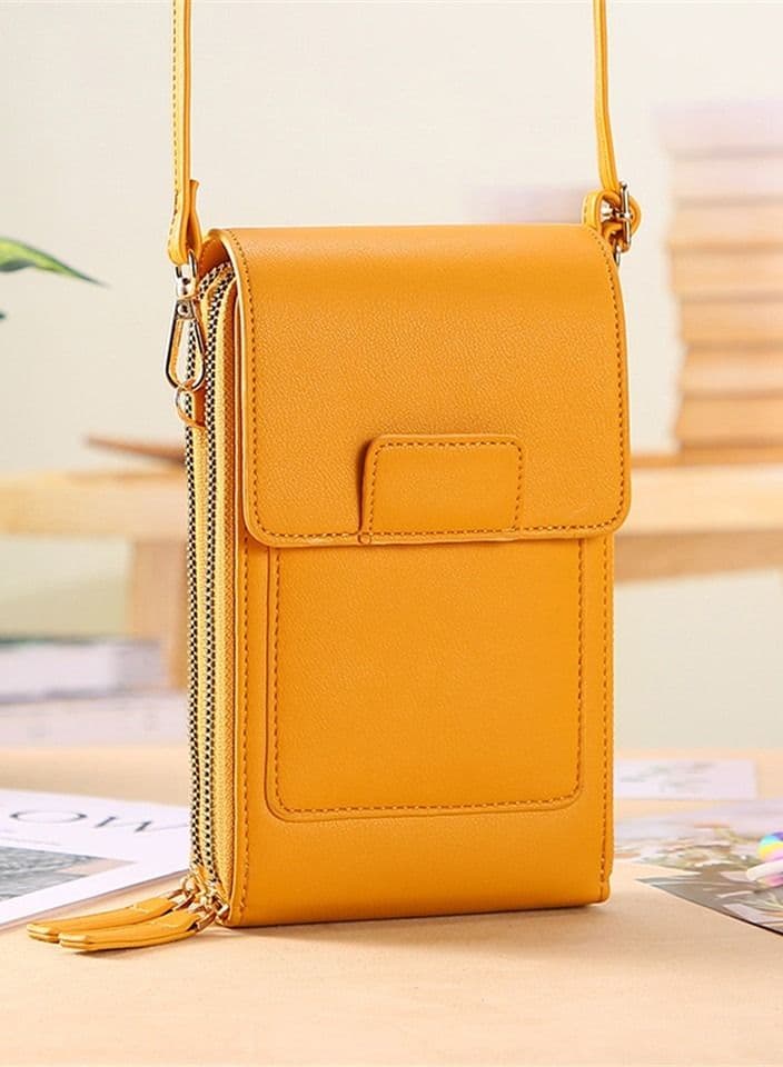 Transparent Touch Screen Women Mobile Phone Bag Retro Fashion Shoulder Bag Women Luxury Messenger Bags Flap Small Yellow Handbag