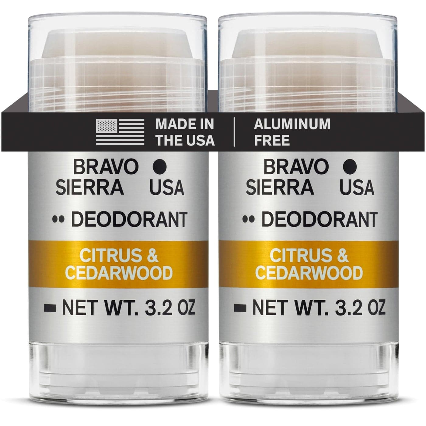 AluminumFree Deodorant for Men by Bravo Sierra 2Pack Contains Natural Ingredients Long Lasting Odor and Sweat Protection Citrus Cedarwood 32 oz ParabenFree Vegan CrueltyFree
