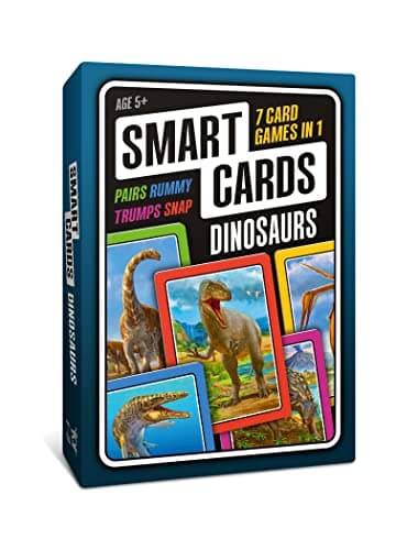 SMART CARDS DINOSAURS Card Game Matching Pairs Snap Trumps Rummy Happy Families 7 Games To Play Travel Game Gift Stocking Stuffer for Adults Kids Boys Girls Age 5 18 Players
