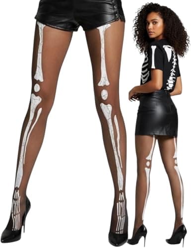 ToBeInStyle Women's Large Human Skeleton Bones Pantyhose - Sheer/Black