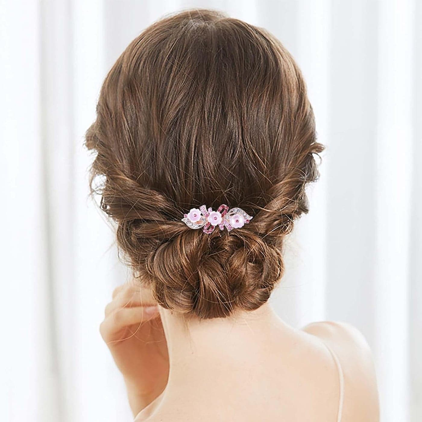 YienDoo Fancy Bridal Rhinestone Hair Clip Pin Barrette Pink Flower Bow Crystal Hairpins Barrette Sparkly Glitter Wedding Headwear Crystal Hair Clip Hair Shiny Hair Holder Accessories for Women Girls