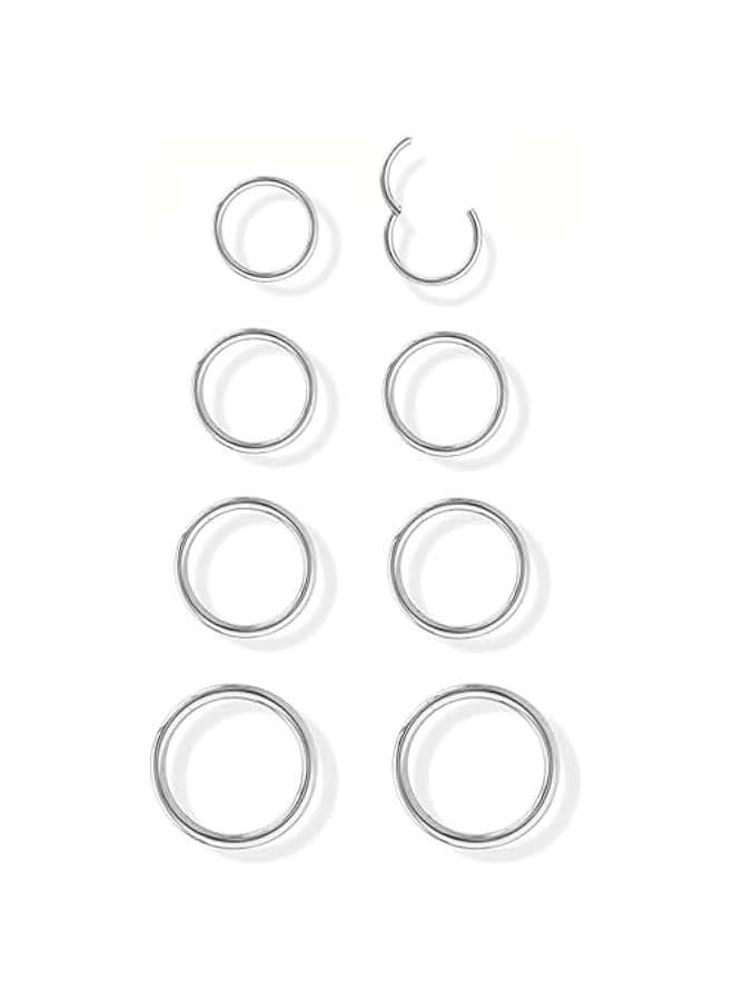 8 Pcs 16G 316L Surgical Steel Nose Rings Hoops Septum Rings Lip Rings Hypoallergenic Nose Clicker Ring Tragus Helix Cartilage Daith Rook Sleeper Earring Body Piercing Jewerly for Women Men