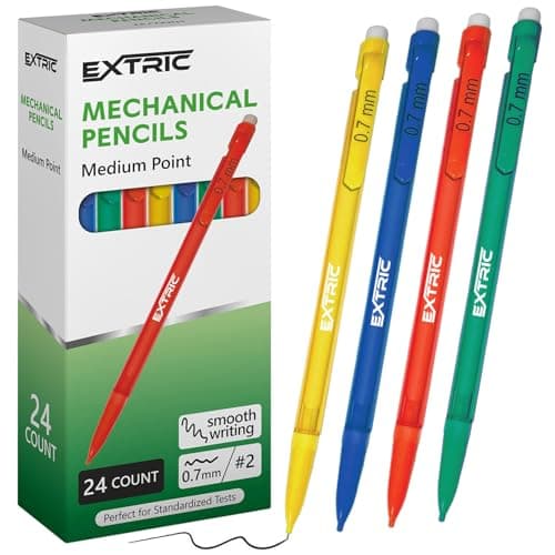 EXTRIC Mechanical Pencils 0.7 mm with Erasers, Medium Point Lead, HB number 2, Assorted Barrels, 24-Count Pack, Perfect for Writing and Drawing
