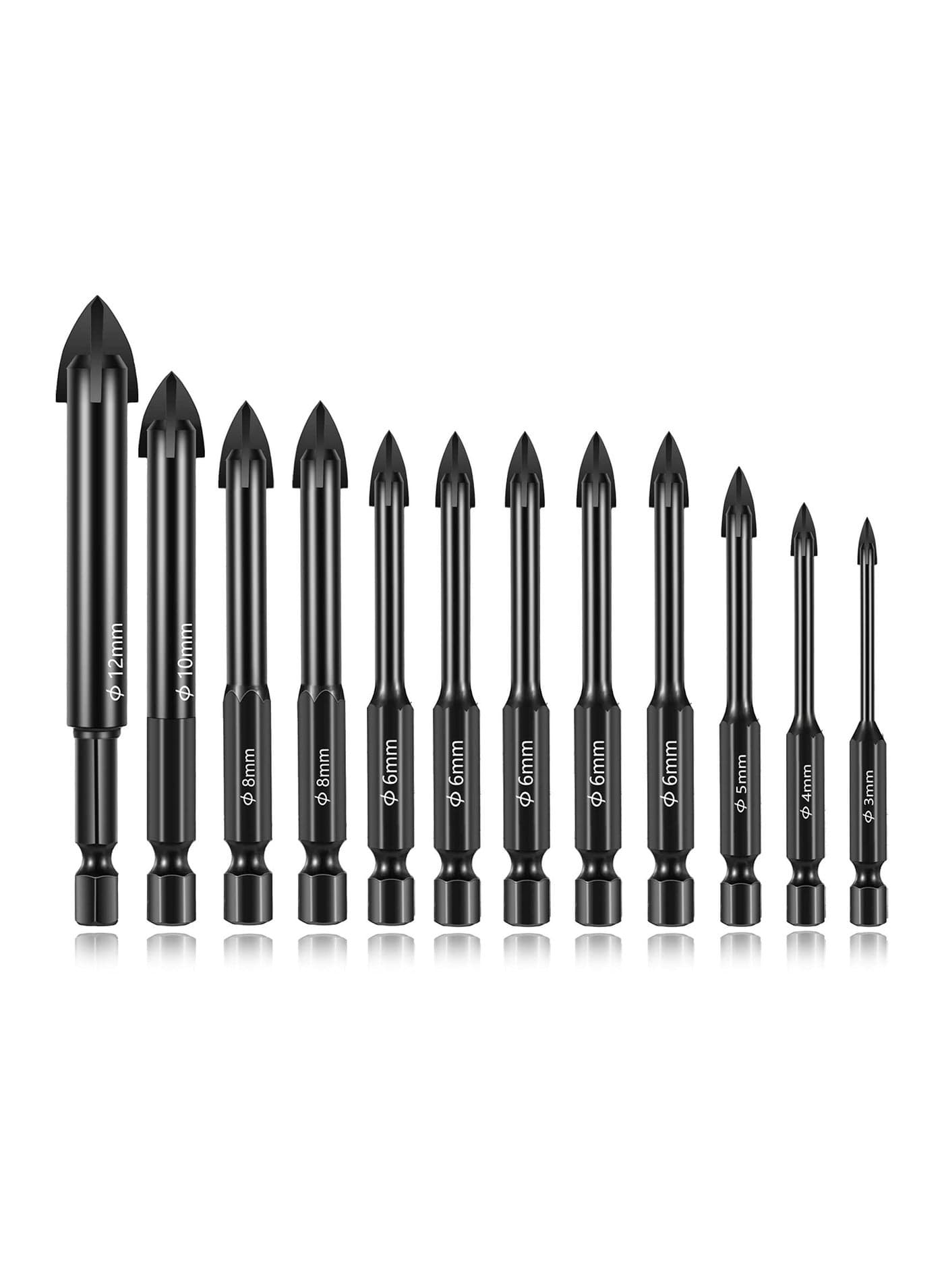 12PCS Drill Bit Set for Glass & Concrete, Tungsten Carbide Tip Bits Concrete Wall Mirror and Ceramic Tile on Brick 3-12Mm