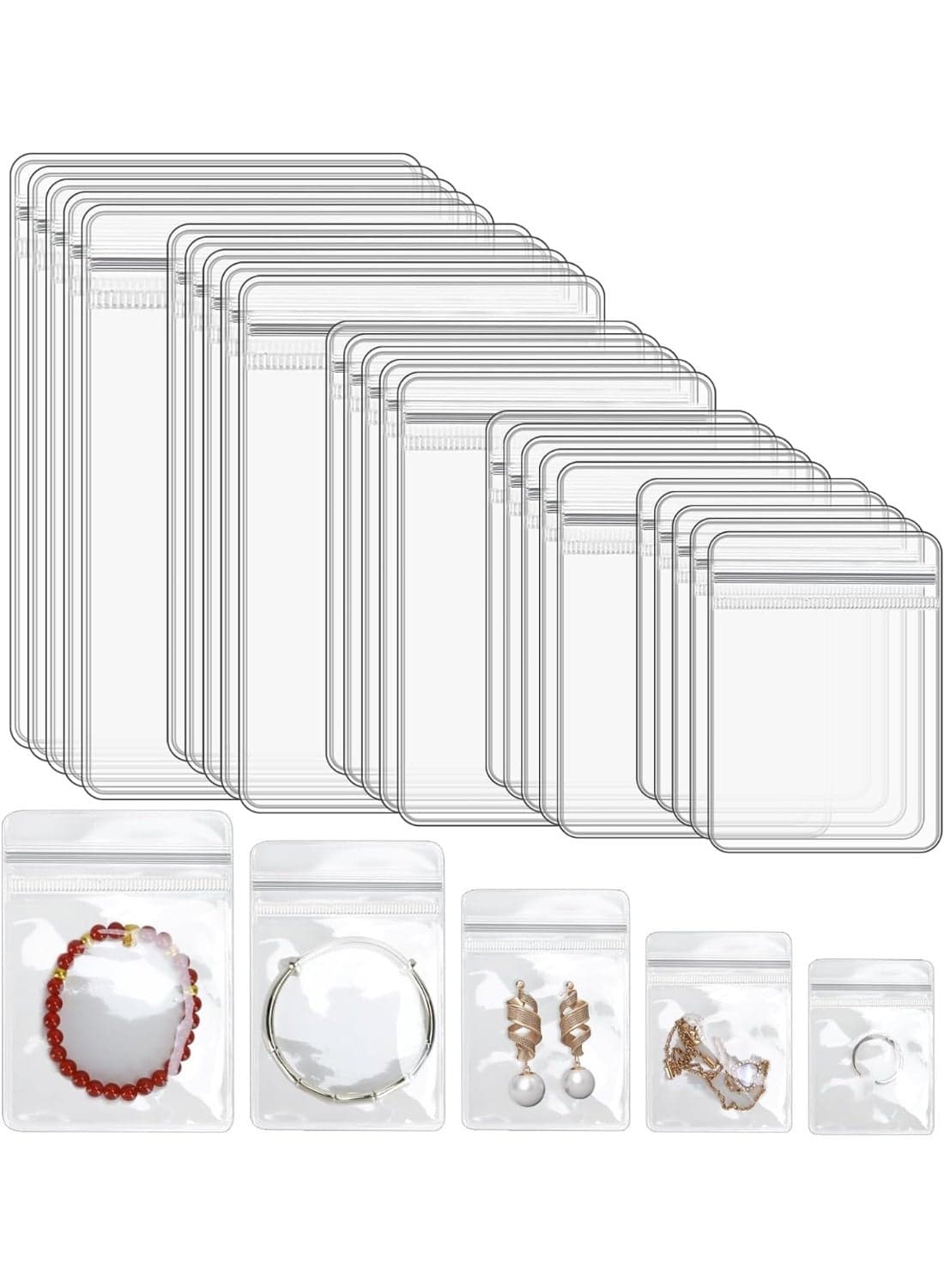 200 Pcs Clear Self Seal Jewelry Bags, PVC Jewelry Storage Bags, Jewelry Organizer Bags for Earring Ring Necklace